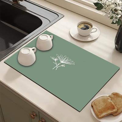 TEMU 1pc Bohemian Grid Pattern Absorbent Drying Mat, Polyester Dish Draining Pad, Multipurpose Coffee Machine Absorbent Mat, Kitchen Worktop Protector, Vanity Cup Mat, Kitchen & Bathroom Accessory