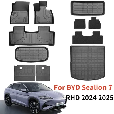 For BYD SEALION 7 2024 2025 TPE Car Floor Mats (Only RHD), All Weather Waterproof Backrest Mats