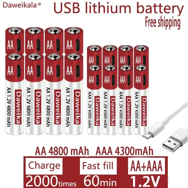 Aa aaa USB-Aufladung 1,2 V aa 4800mAh wiederauf ladbare Lithium-Batterie Fernbedienung Maus Spielzeug Batterie Image