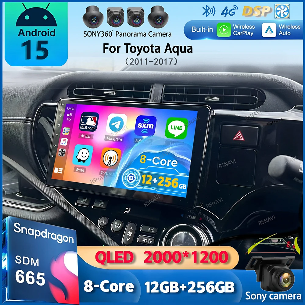 Android 15 Carplay 4G WIFI Auto Radio Für Toyota Aqua Prius C 2011-2017 Navigation GPS Multimedia video Player 2Din DVD Stereo BT Image