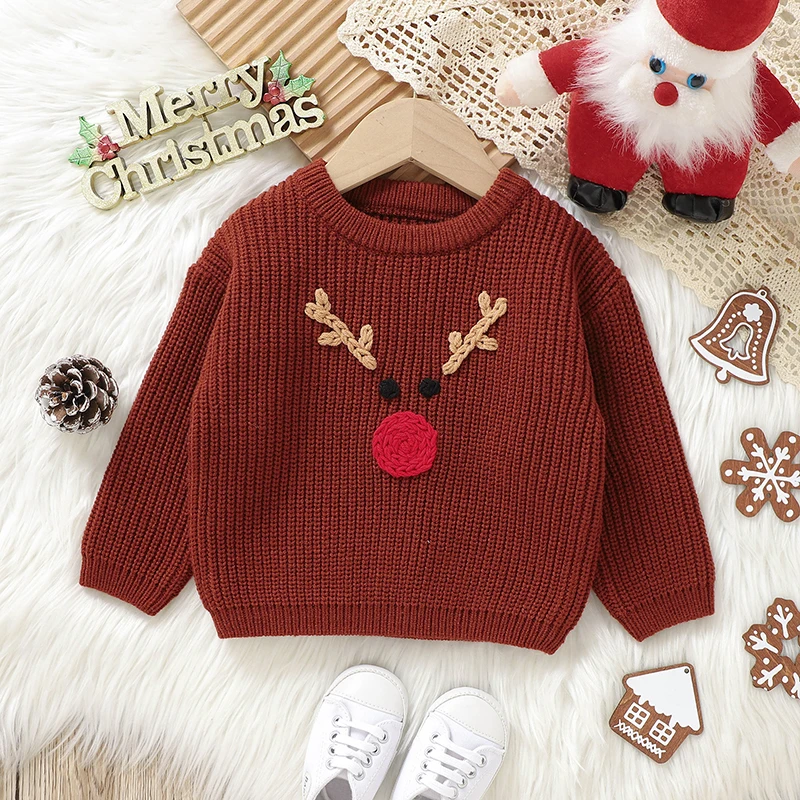 Infantil Baby Pullover Pullover Winter Rundhals Volle Ärmel Stricken Neugeborene Jungen & Mädchen Weihnachten Rentier Pullover Kostüme Image