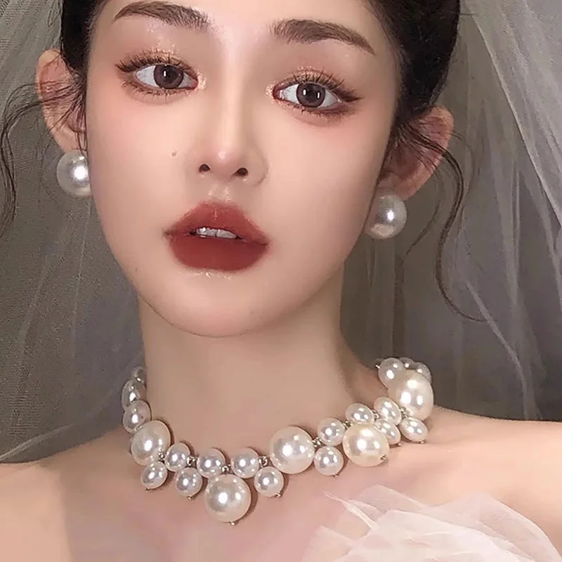 Retro Braut Perlenkette, leichter Luxus, kleine und kleine, hochwertige Schlüsselbein kette, elegante und vielseitige Halskette, Hochzeit Image