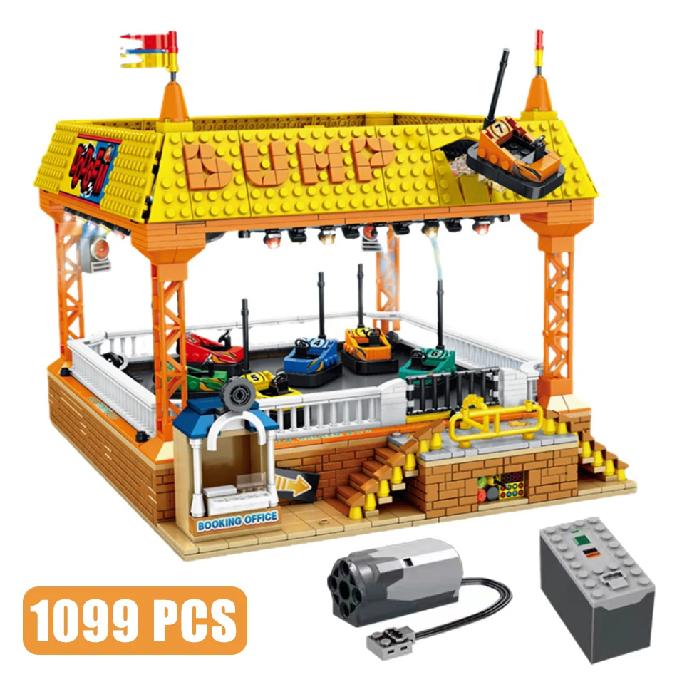 Kreative Stadt Kinder Vergnügungspark Autoscooter Modell Street View Bausteine mit Power Modul Ziegel Spielzeug für Kinder Geschenke Image