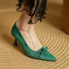 2025 neue Mode Frauen Pumpt Schuhe Chunky High Heels Frühling Elegante Sommer Spitz Casual Schuhe Frau Schwarz Grün Größe 34-40