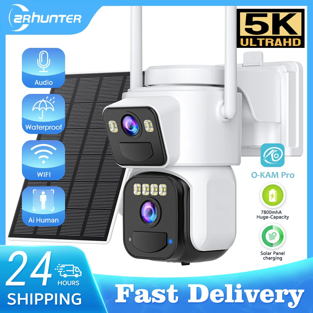 10MP PZT Solar IP Kamera WiFi Outdoor 5K HD Dual Lens Home Security Kamera Eingebaute Batterie Solar Panel und AI Person Erkennung Image