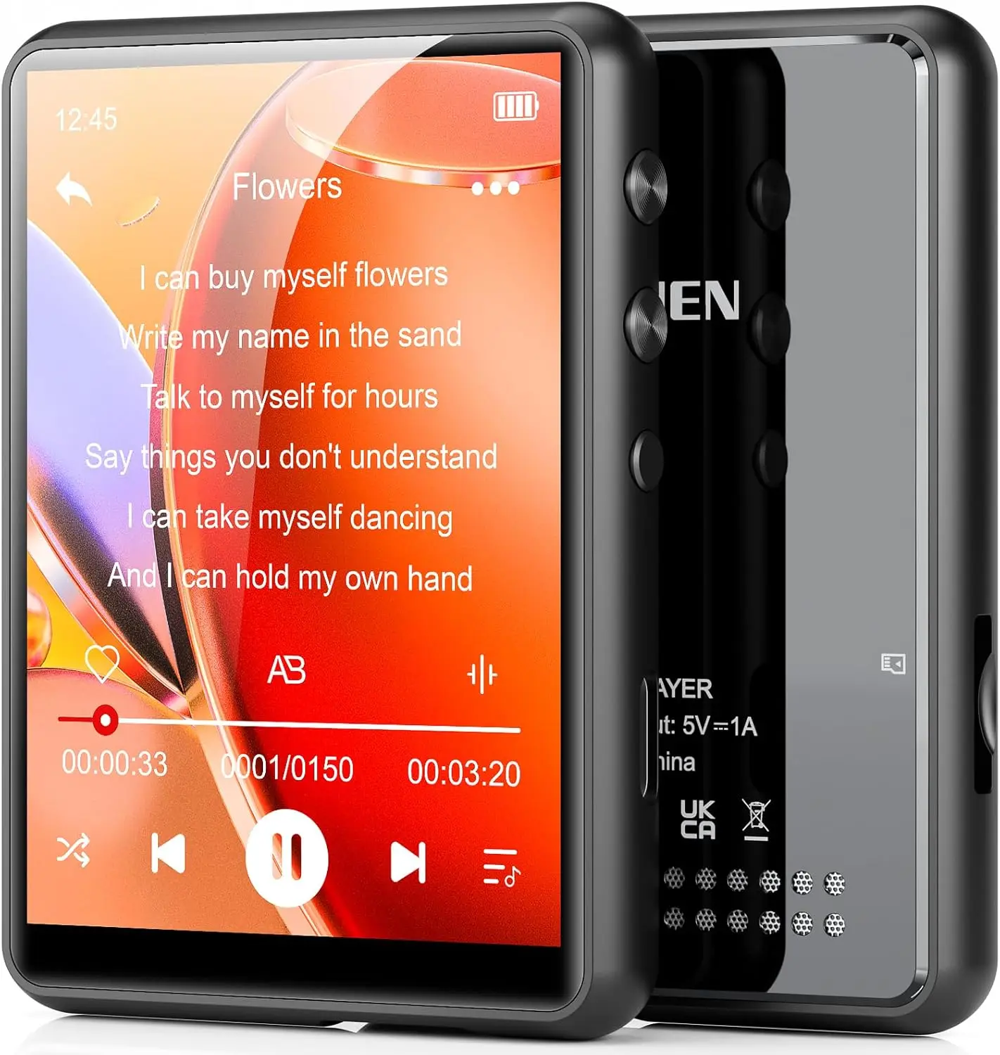 MECHEN 64 GB MP3-Player Bluetooth 5.3 mit 2,4-Zoll-Full-Touchscreen. Unterstützt bis zu 128 GB. (Schwarz) Image