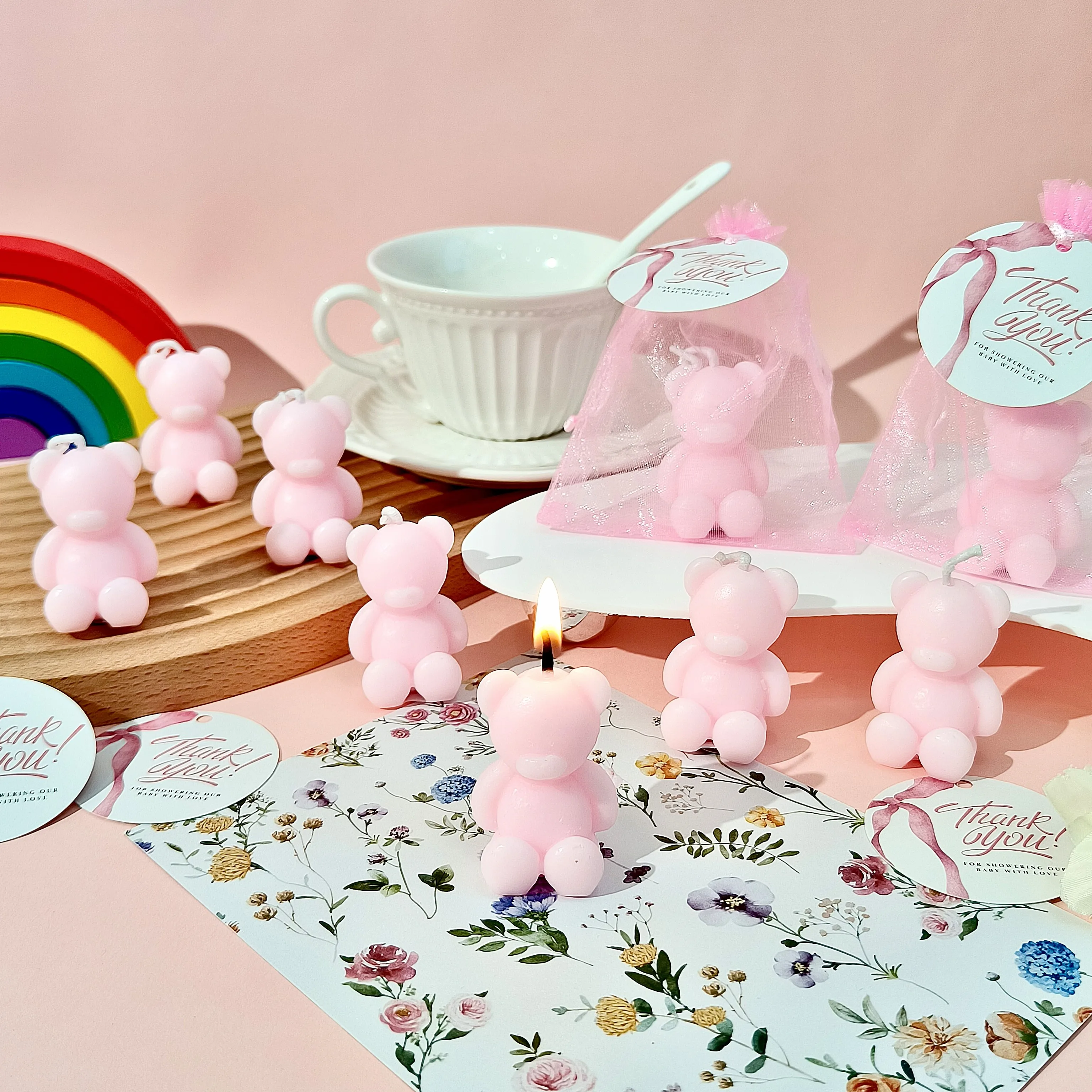 10 Sets kleine Bärenkerzen-Sets für die Babyparty, Mini-Bärenkerze für Babyparty, Hochzeit, Geschlecht offenbaren, Geburtstagsfeier, Gäste, Geschenke Image