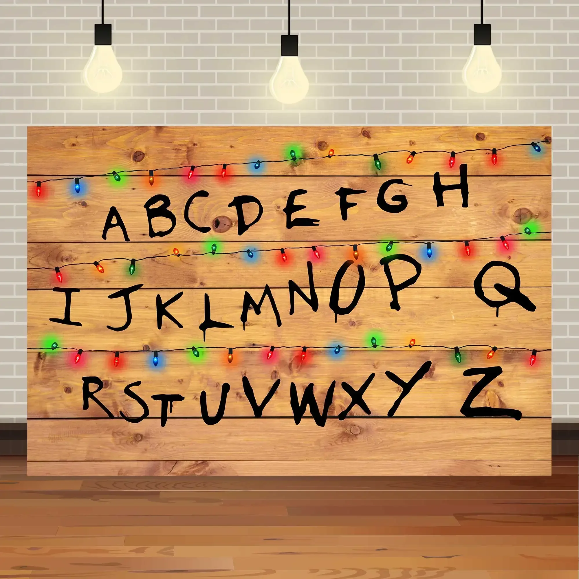 American TV Stranger Theme Background Lights Alphabet Episode Series Vinyl Banner Party Decoration Supplies Photo Prop Baby Gift Image