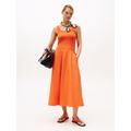 A-Linien-Kleid TOMMY HILFIGER "5X2 RIB MIDI MIX F&F DRS", Damen, Gr. L (40), N-Gr, brilliant orange, Web, Obermaterial: 97% Baumwolle, 3% Elasthan, unifarben, casual, regular fit, eckiger Ausschnitt, ohne Ärmel, Kleider