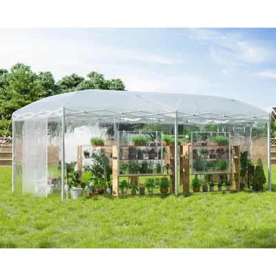 19.2×10×8.5 FT Upgraded Pop-up Greenhouses with Adjustable Reinforced Frame, Outdoors Portable Walk