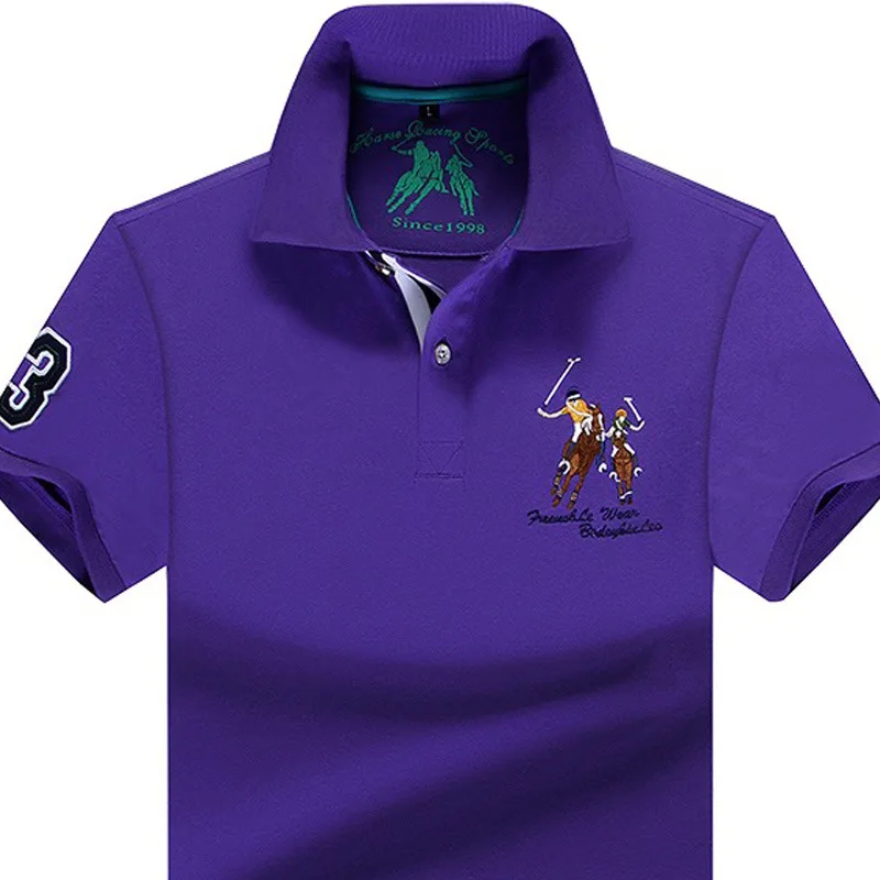 Polo d'été homme solide grande taille Polo hommes décontracté à manches courtes revers bouton chemise broderie violet rouge blanc 5XL 6XL