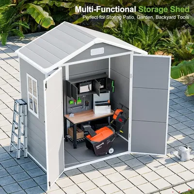 6X3Ft Resin Outdoor Storage Shed with Floor & Lockable Doors, All Weather Plastic Lean to Shed with