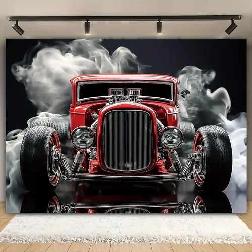 Tapisserie rétro Hot Rod Power: tissu de fond de décoration de mur de ThrillWall automobile Vintage,