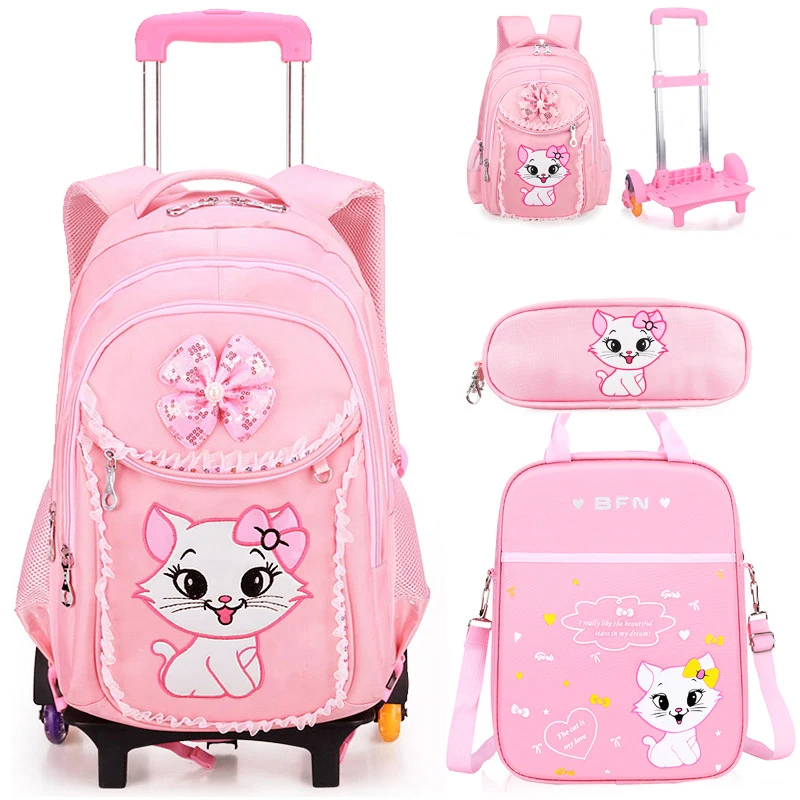 Sac à dos d'école pour enfants pour filles mignon chat écoliers sac à dos pour enfants sac à dos à roulettes sac chariot sacs d'école sur roues
