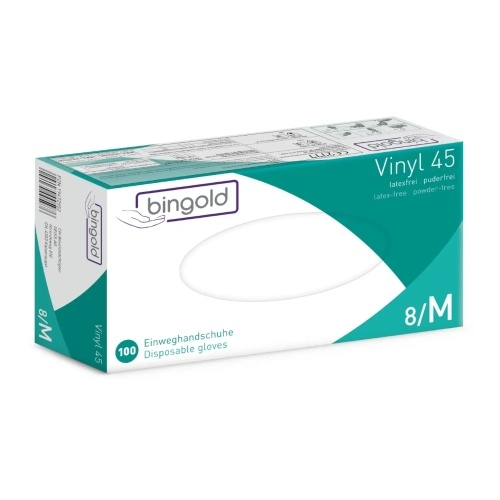 BINGOLD Vinyl 45 Einweghandschuhe Transparent puderfrei 100 Stück : M Image