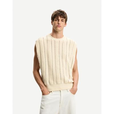 Bershka Textured Open Knit Vest Men Xs Off White