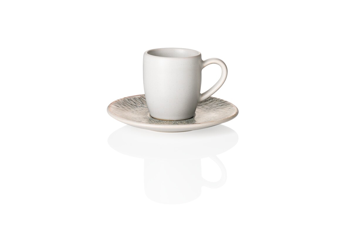 WAS Germany Espresso- und Untertasse Set ROCKZZERO, 80 ml, Set á 6 Stück, coupe iris, Steinzeug Image