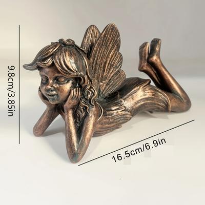 TEMU 1pc Garden Fairy Statue - Resin Mythical Figurine With Wings, Indoor/outdoor Lawn & Pond Decor, Gardens, Courtyards, And Home Aesthetics Image