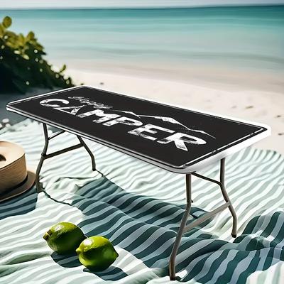 TEMU 1pc Tablecloth - Durable Polyester, Easy-clean Outdoor/indoor Use, Vibrant Colors For Camping, Picnics, Tailgating & Kitchen Dining, Camper Accessories Image