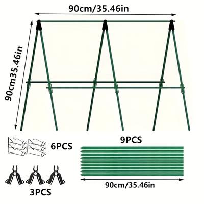 TEMU 18pcs Set / Vine Trellis, 35.46-inch Pole Climbing Plant Support Frame, Garden Grid Fence - Ideal For Gardening, Outdoor And Grapes, Cucumber Cage, Yard Flower Stand Image