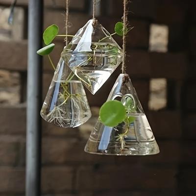 TEMU 3pcs Set Indoor Outdoor Glass Hanging Flower Pot Water Plant Container Flower Pot Glass Vessel Image