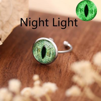 TEMU Stainless Steel Ring | Unisex Gothic Style | Adjustable Open Band | -the-dark Green Glass Inlay | April Birthstone | Ideal For & Parties, Jewelry | Night Light Feature | Stainless Steel Ring Image