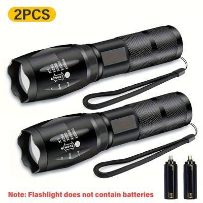 TEMU 2pcs Lihangstar Led Tactical Flashlights, Adjustable Beam, 100w, Aluminum Alloy, , , Bright, With Hand Strap, For Outdoor Camping, Hiking, Emergency Use, Camping Accessories, Without Battery Image