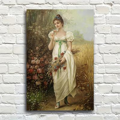 TEMU Elegant Canvas Wall Art With Frame - Vintage Style Oil Painting Print, Dress With Floral Accents, Ideal For Decor, Waterproof, Vertical Rectangle, Large Canvas Wall Art Image