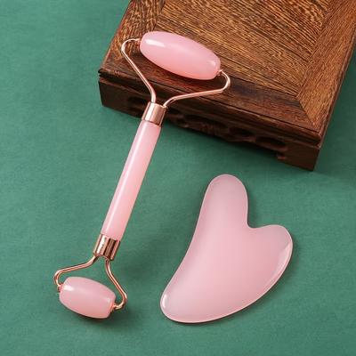 TEMU 2pcs Facial Roller And Gua Sha Tool Set, Dual Shape, Portable Manual, Abs Material, Non-electric, No Battery, Free, For Skin Care And Relaxation, Suitable For All Gender Image