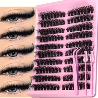 TEMU 160pcs Cluster Lashes Diy Eyelash Extension C Long Individual Lashes Mixed Tray Mink Lash Clusters Extensions Image