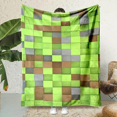 TEMU Country-rustic Flannel Throw Blanket – Reversible , Non-woven, 100% Polyester, Digital Mosaic Print, Lightweight Cozy Couch Blanket, Cartoon Theme, 200-250g Square Weight Image