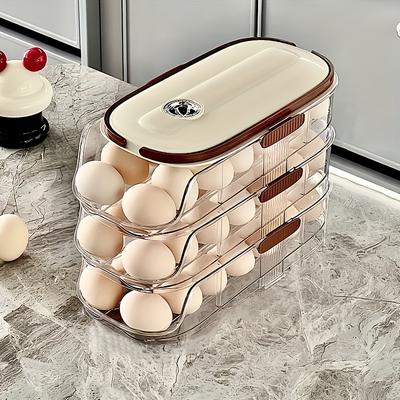 TEMU Space-saving Automatic Storage Rack For Refrigerator - Large Capacity, Double Row 1/2/3 Layer, Durable Pp+pet Material, Egg Storage Box Image