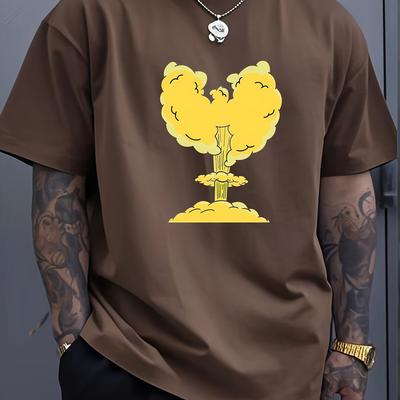 TEMU Men's Casual Polyester T-shirt With Geometric Chicken Design - Crew Neck, Short Sleeves, Machine Washable | Summer Outdoors & Fitness Activities Image