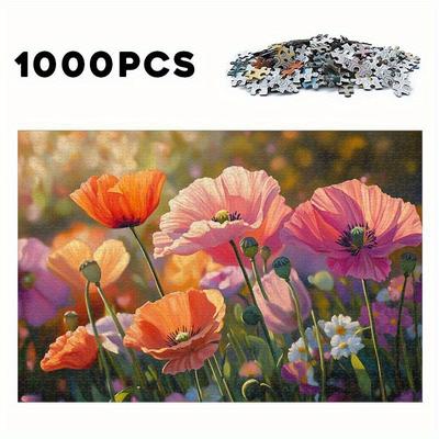 TEMU 500/1000pcs Wooden - Vibrant With Poppies And Daisies, High-quality Wood, Challenging And Festive, Puzzle Enthusiasts And , Puzzle Jigsaw Image