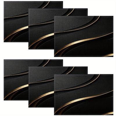 TEMU 4pcs/6pcs New Elegant Black Golden Single Line Pattern Decorative Placemats, Linen Table Mats Suitable For Dining Rooms And Coffee Tables, High-end Heat Insulation Placemats Image