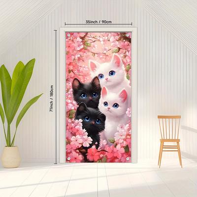 TEMU 2d Door Banner 1pc Whimsycat Polyester Hanging Door Banner, Universal Celebration Cat & , Easy To Hang, No Electricity Or Battery Needed, Fits Standard Doors