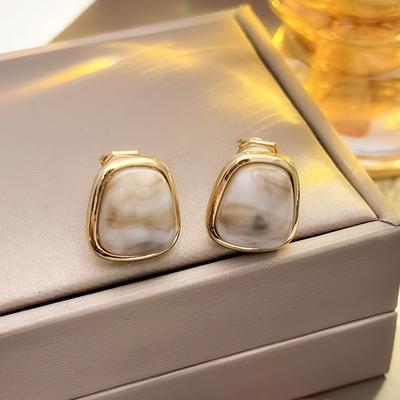 TEMU High-end, Luxurious Irregular Cream-patterned Geometric Clip-on Earrings, Evening Parties , No Ear Piercing Required. Image
