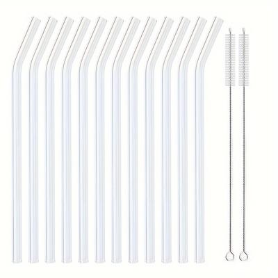TEMU 200*8 Reusable Glass Straws 12pcs Glass Straws With 2 Cleaning Brushes For Drinks Milk Tea Suitable For Home Parties And Image