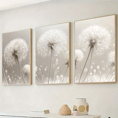 "TEMU 3pcs Set White Dandelions Canvas Art Prints - 15.7x23.6" Unframed Modern Wall Decor For Living Room, Bedroom, Office & More - Perfect Gift For Birthdays & Holidays, , Cafe, Bar, Dormitory" Image