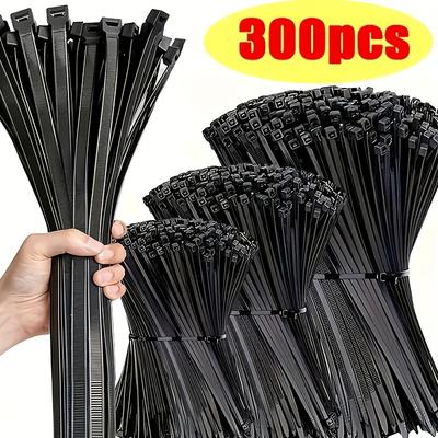 TEMU 300pcs Of 10/15/20cm Black Nylon Straps, Waterproof And Non-slip, Fixing And Binding Zipper, Suitable For Outdoor Cables, Adjustable Zipper Image
