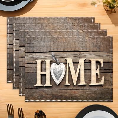 TEMU 4pcs Set Of Non-slip Linen Placemats, Wooden Grain Love Pattern Insulated Placemats, Washable Kitchen Placemats, Party Decorations, Restaurant Festival Decorations, Home Scene Decoration Placemat Image