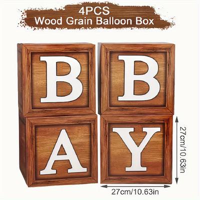 TEMU 4pcs, Wood Grain Baby Balloon Boxes, Party Gifts Packing Box, Party Decorations, Paper Boxes Balloon Box Set, Gender Reveal, Baby Shower & Baby 1st Birthday Party Backdrop Decoration Suppies Image