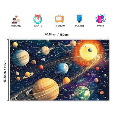 TEMU 1pc Solar System Educational Poster, Polyester Space-themed Wall Art, Hanging Decor, No Power Required, With Ideal For All & Holidays, For Classroom & Home Image