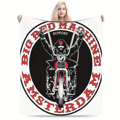 TEMU Big Motorcycle-themed Flannel Blanket - Graphic Print, Cozy Throw For Living Room, Office, Sofa & Travel - Durable Giftable Home Decor Accessory, Textured Fabric, Motorcycle Accessories Image