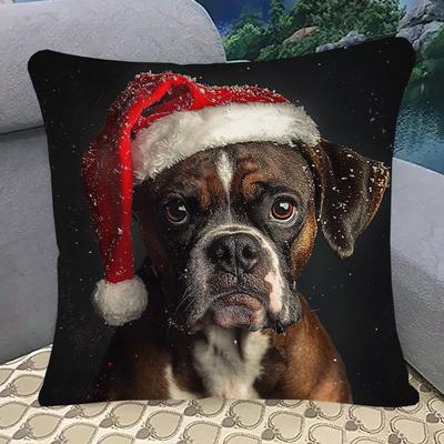 TEMU Dog Christmas 18x18 , Double-sided Printed, , Zippered, Washable For Sofa, , Bedroom Decor - Pillowcase (1pc) Image