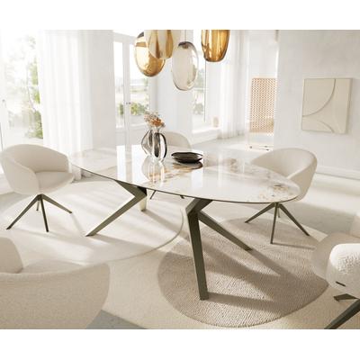 DELIFE Esstisch Edge Oval 220x120 Keramik Minas Melange Weiß-Beige Zenthara kantig Metall Effektfinish Titan, Esstische Image