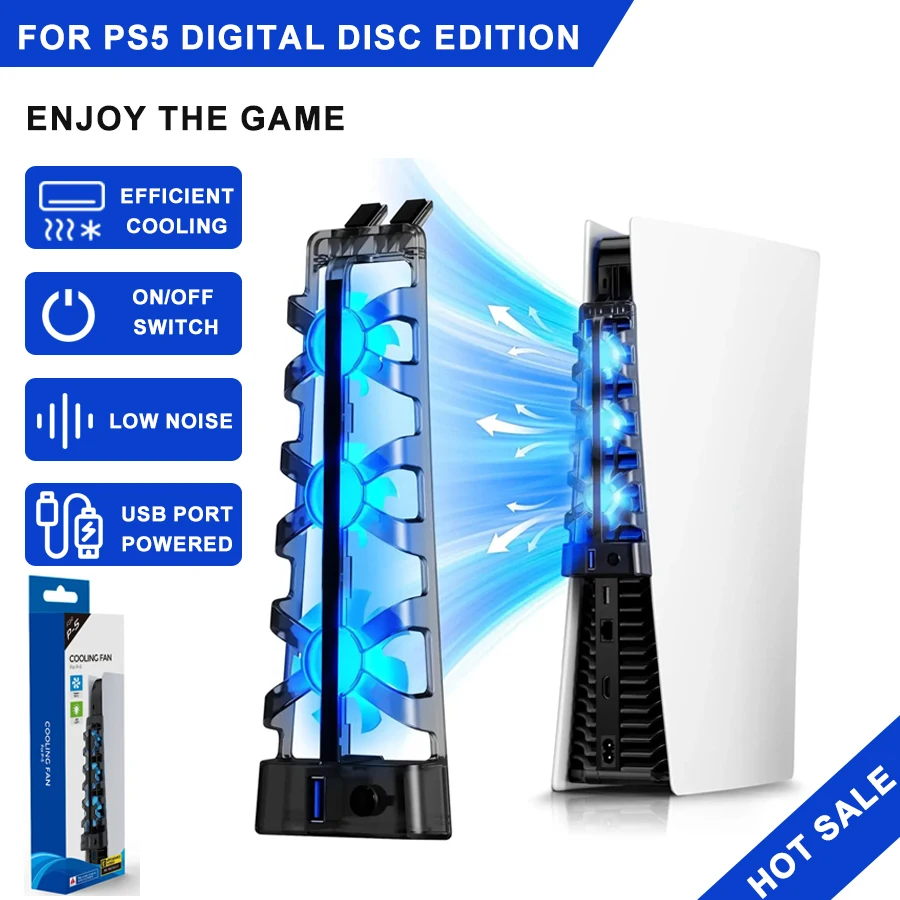 Für PS5-Zubehör, Lüfter mit LED-Licht für PS5, beide Scheiben und digitale Ausgaben, Gaming-Zubehör, Kühlsystem Image