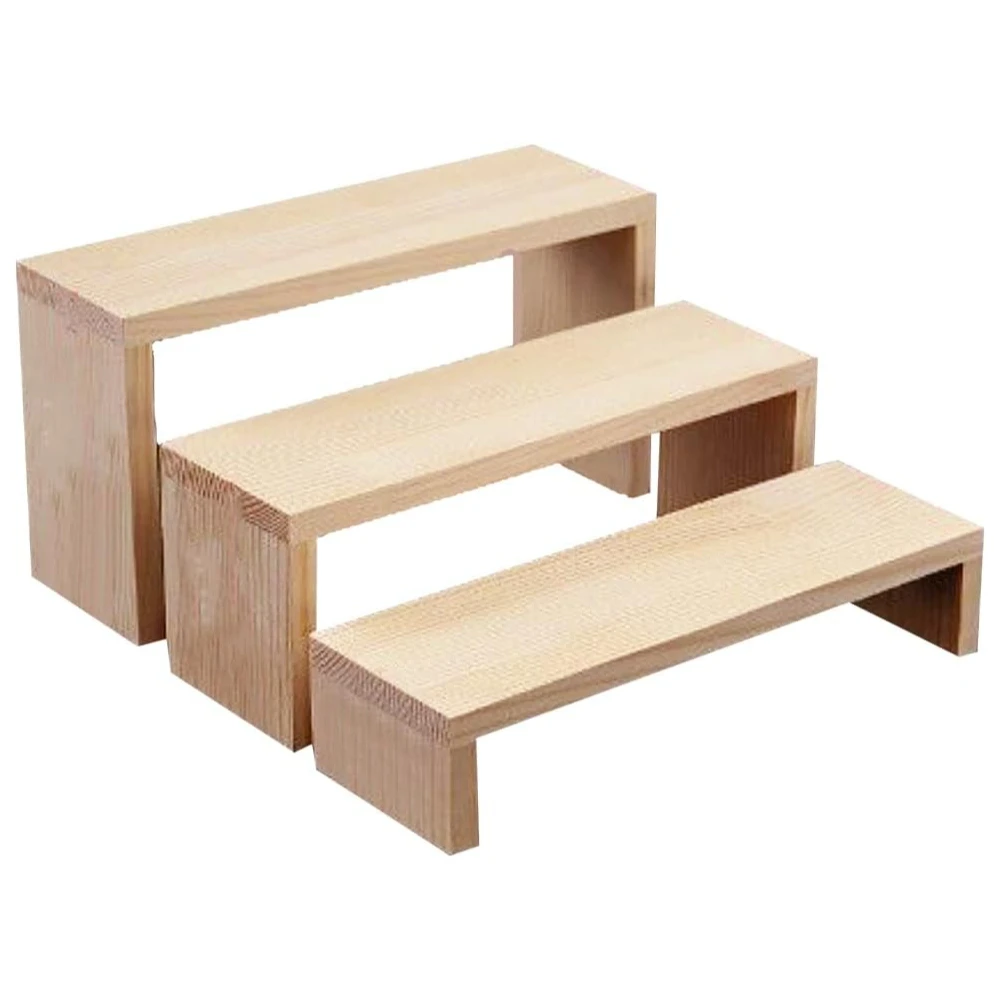 Rechteckige Präsentationsständer aus Holz mit Perlen, unlackierte Präsentationsregale aus Holz. Regal-Präsentationsständer sind für Kunsthandwerk geeignet