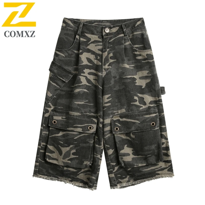 Sommer Cargo-Shorts männer Retro Y2K Camouflage Multi-Tasche Arbeit Hosen Männliche Straße Kostüm Hip Hop Lose 3/4 kurze Capris Hosen