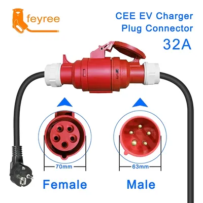 Feyree ev ladegerät schuko stecker an cee red power buchse stecker 5-poliger buchsen adapter Image